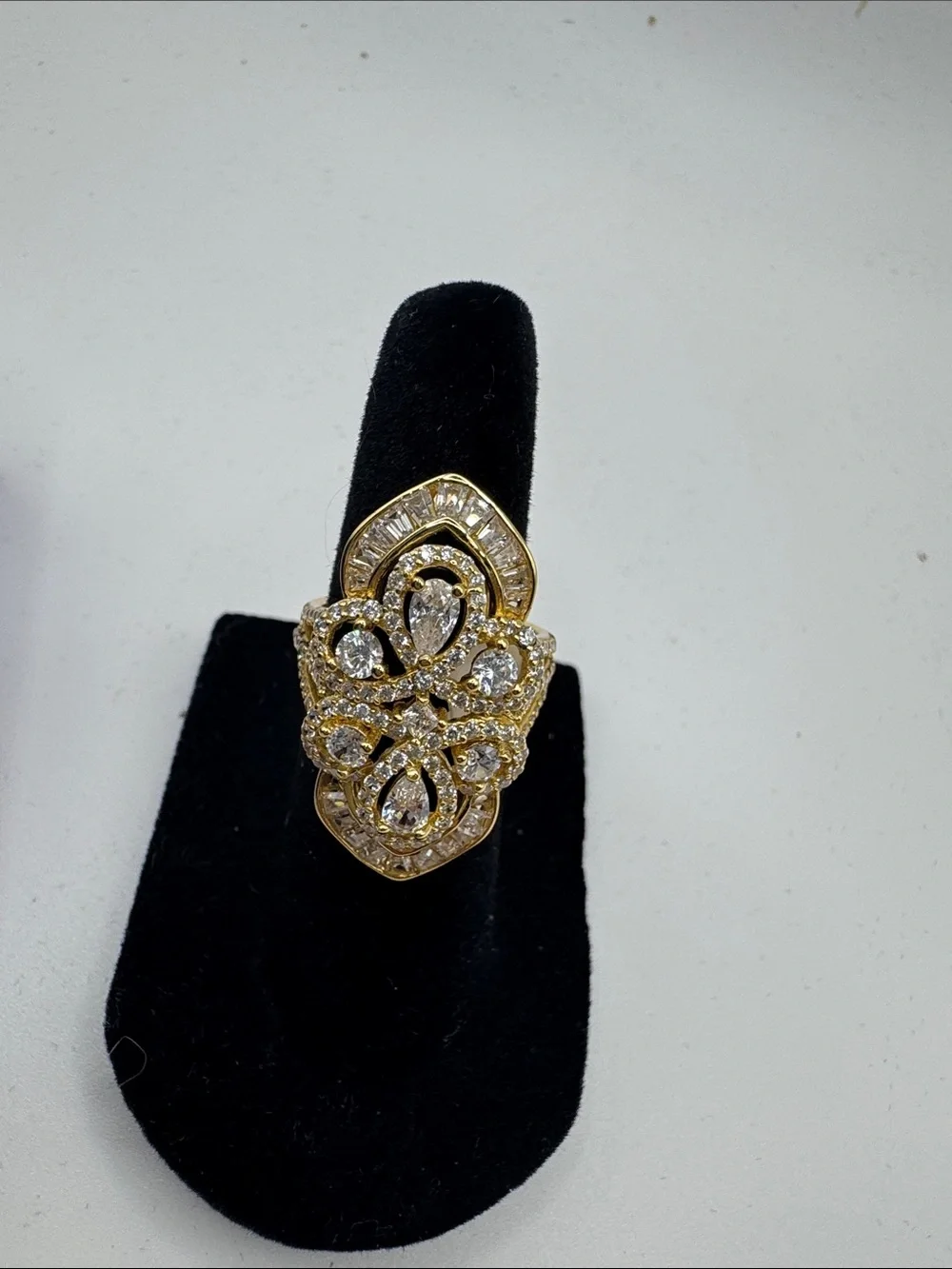 PalmBeach Gold Filigree Statement Ring with Clear Stones